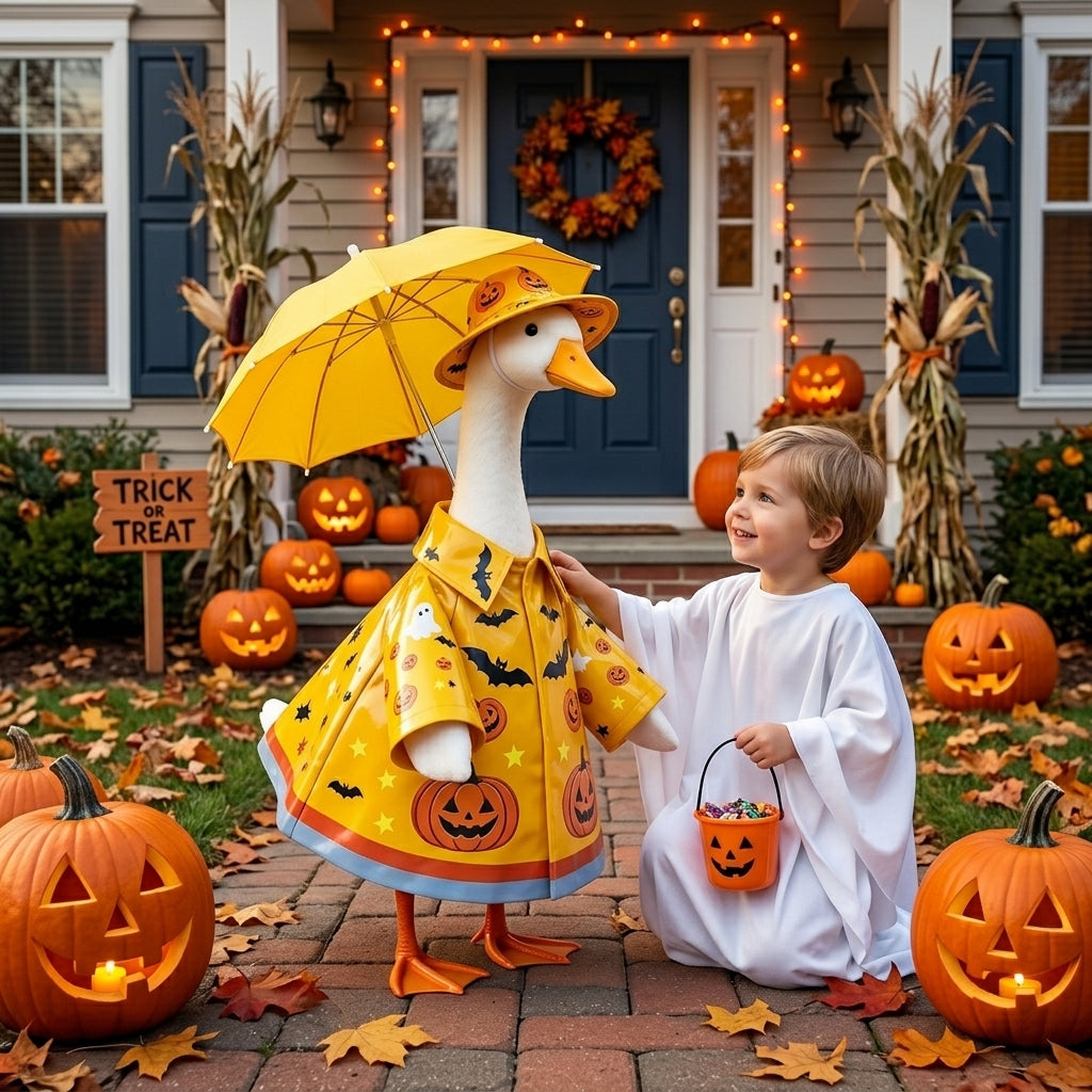 Vibrant Yellow Rainy Day Halloween Goose Clothes