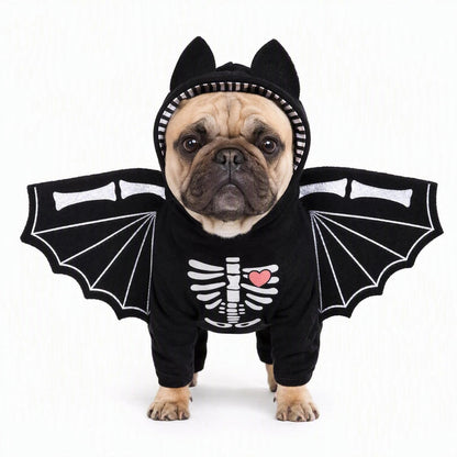 Halloween Dog Bat Wings Skeleton Hoodie Costume