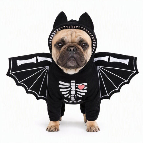 Halloween Dog Bat Wings Skeleton Hoodie Costume