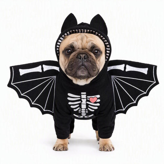 Halloween Dog Bat Wings Skeleton Hoodie Costume