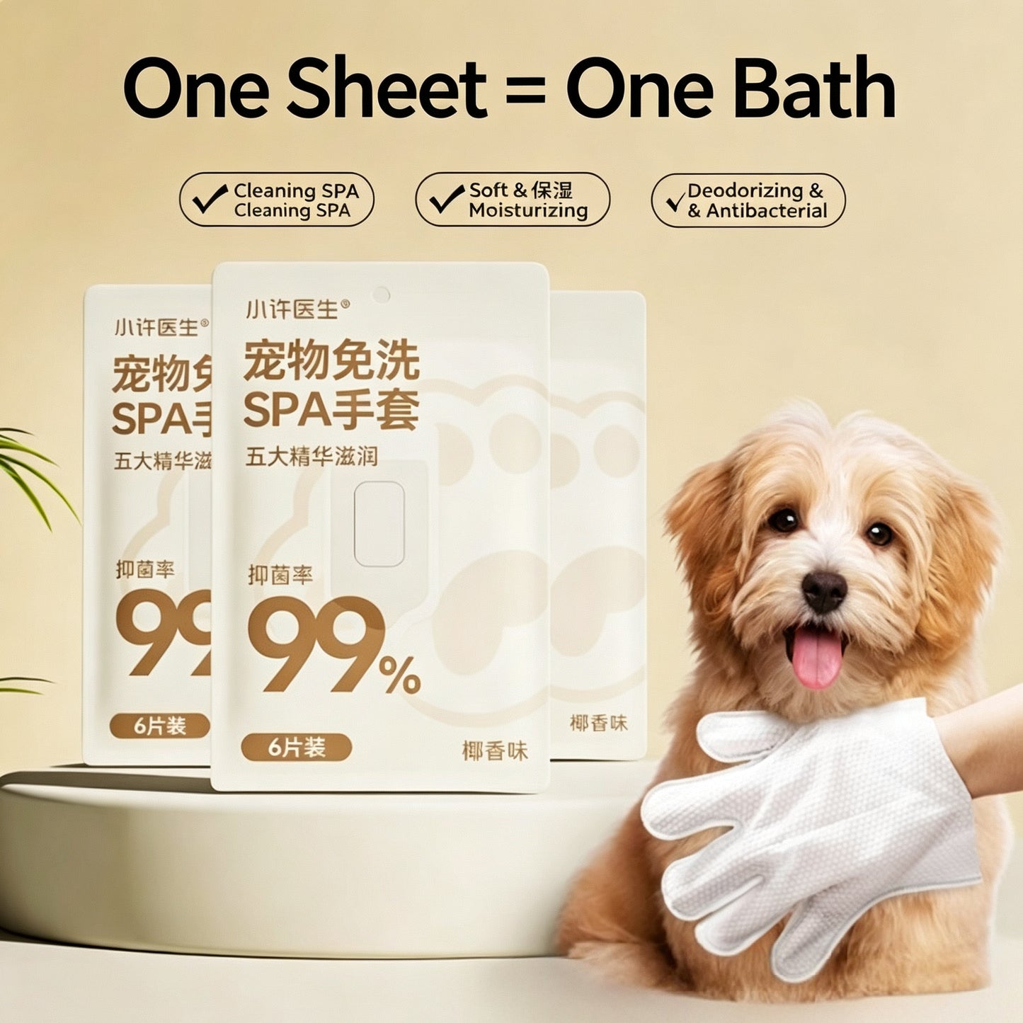 Pet No-Rinse SPA Grooming Gloves