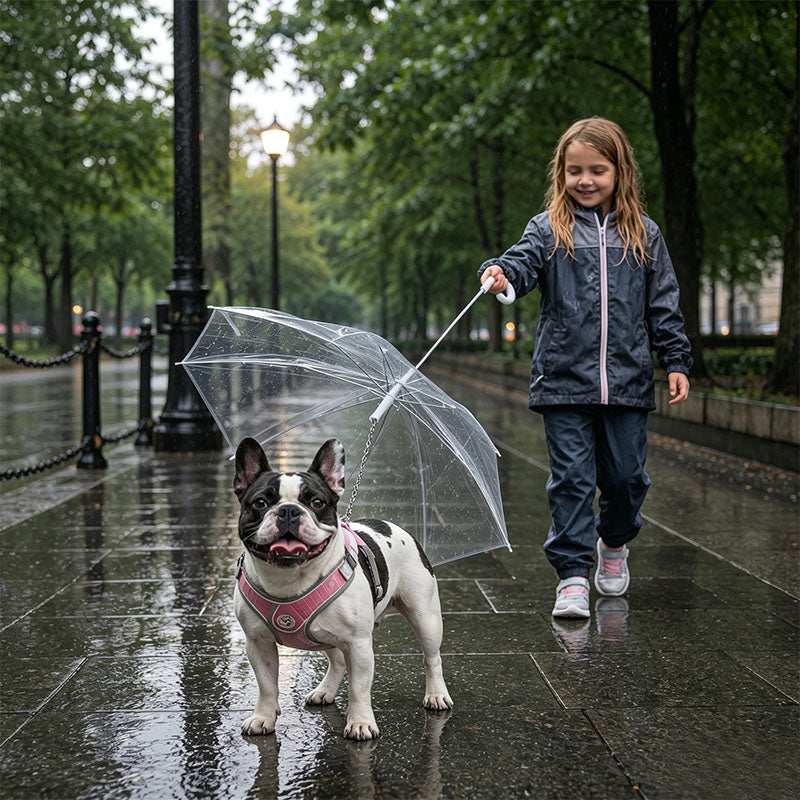 Transparent Dog Umbrella with Leash Hook