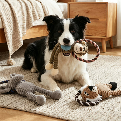 Tough Plush Squeaky Pet Toy with Rope