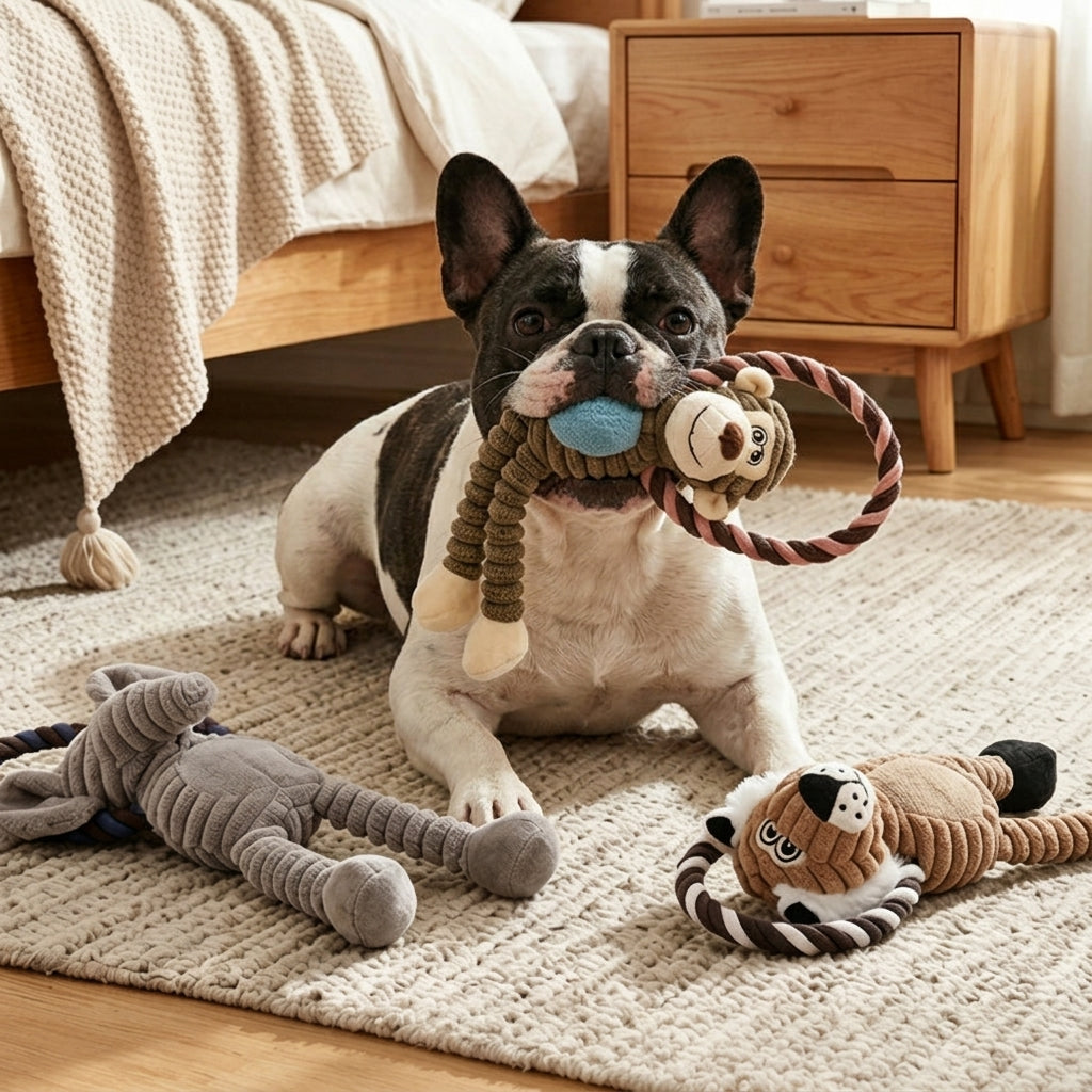 Tough Plush Squeaky Pet Toy with Rope
