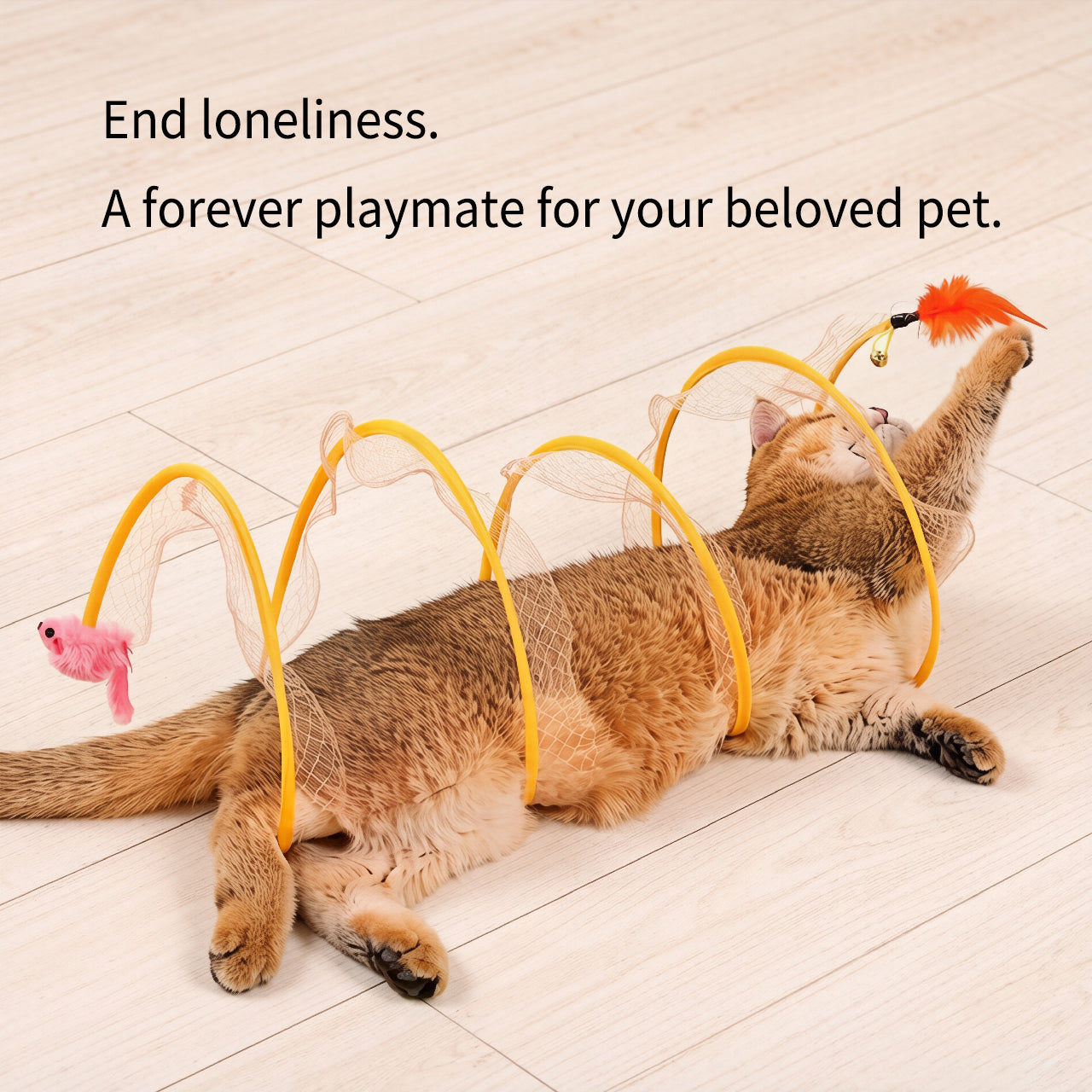 Collapsible Pet Tunnel Toy with Feather Teaser