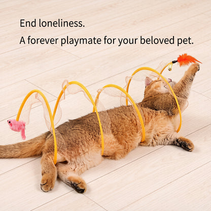 Collapsible Pet Tunnel Toy with Feather Teaser