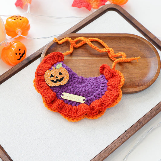 Halloween Hand Knit Pet Bib Collar