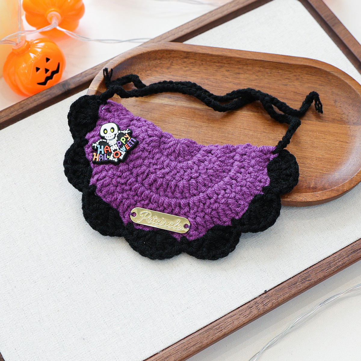 Halloween Hand Knit Pet Bib Collar