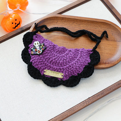 Halloween Hand Knit Pet Bib Collar