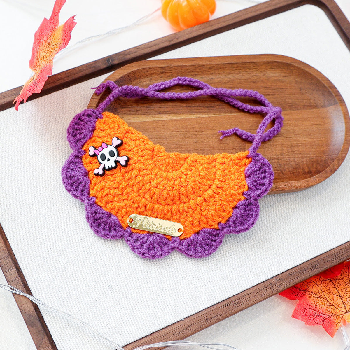 Halloween Hand Knit Pet Bib Collar