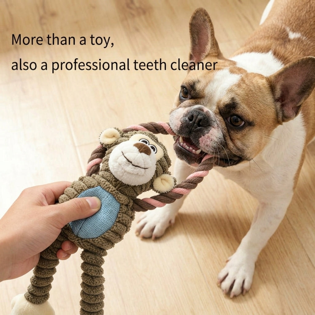 Tough Plush Squeaky Pet Toy with Rope