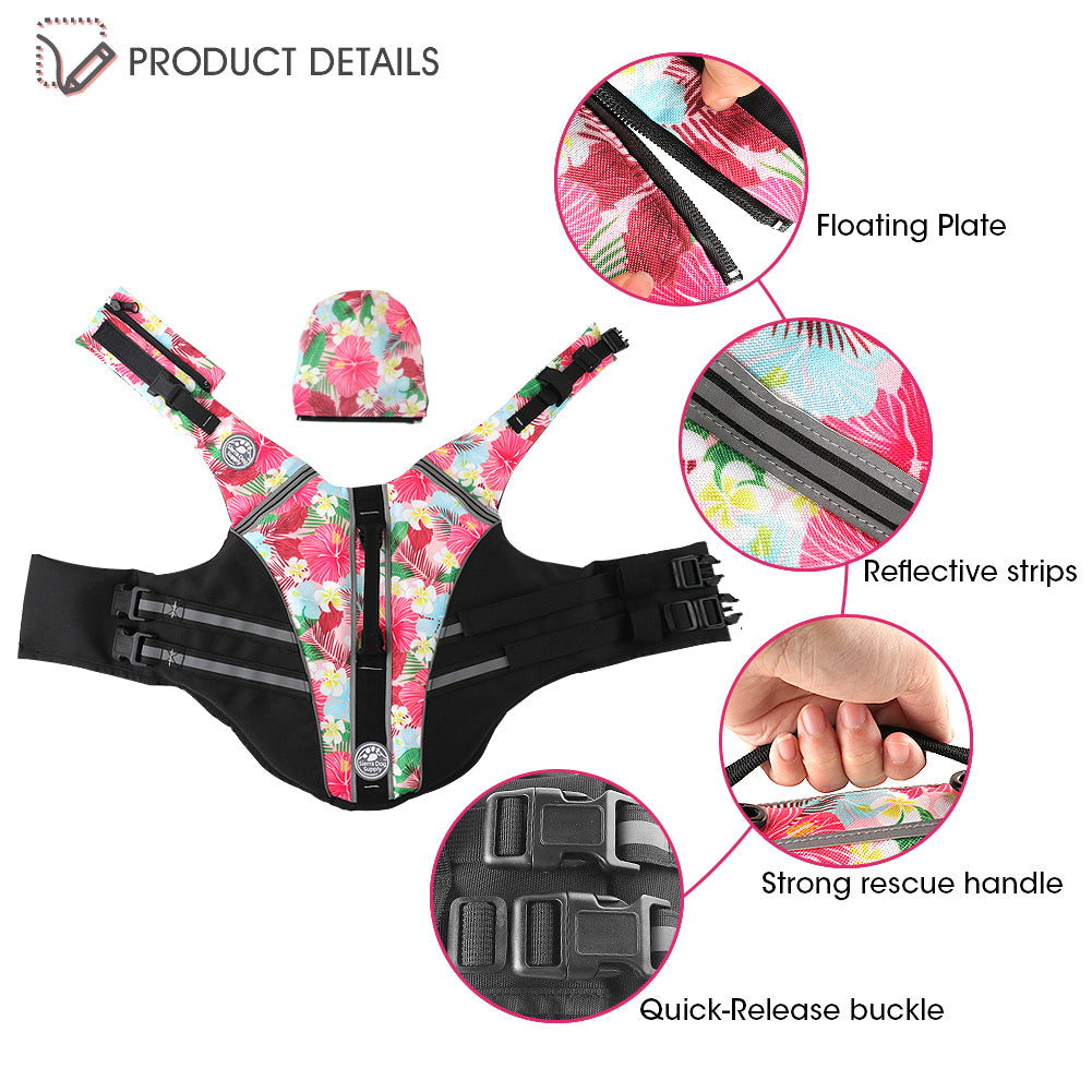 Dog Life Jacket, Reflective Dog Life Vest with Removable Neck Float High Buoyancy for Swimming and Boating, Ripstop Pet Safety Swimsuit Rescue Handle for Small Medium Large Dogs