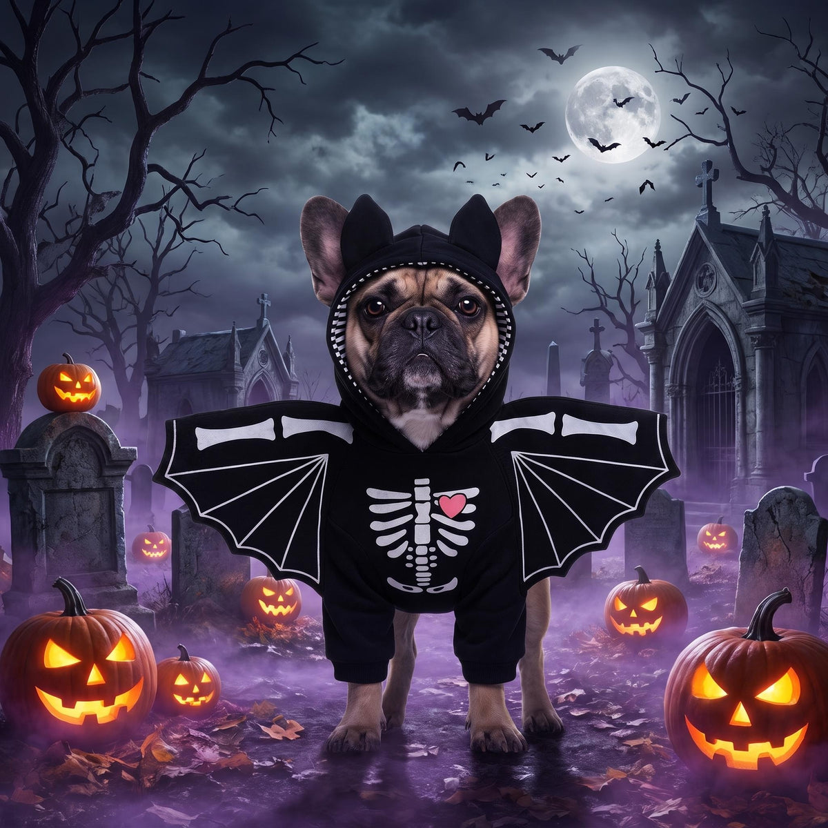 Halloween Dog Bat Wings Skeleton Hoodie Costume