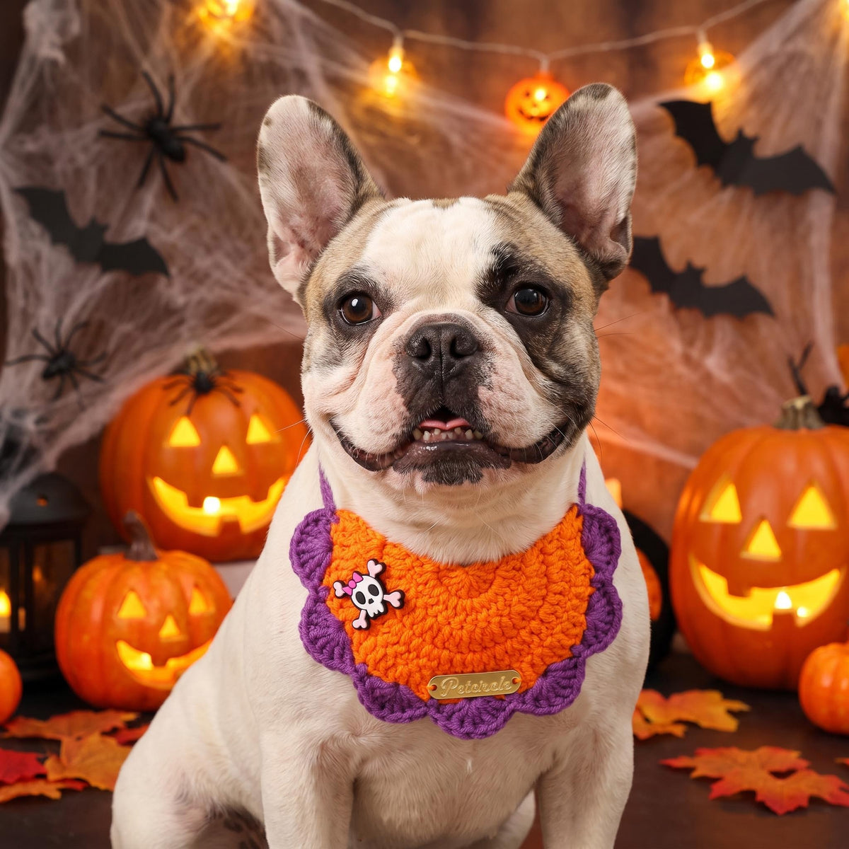 Halloween Hand Knit Pet Bib Collar