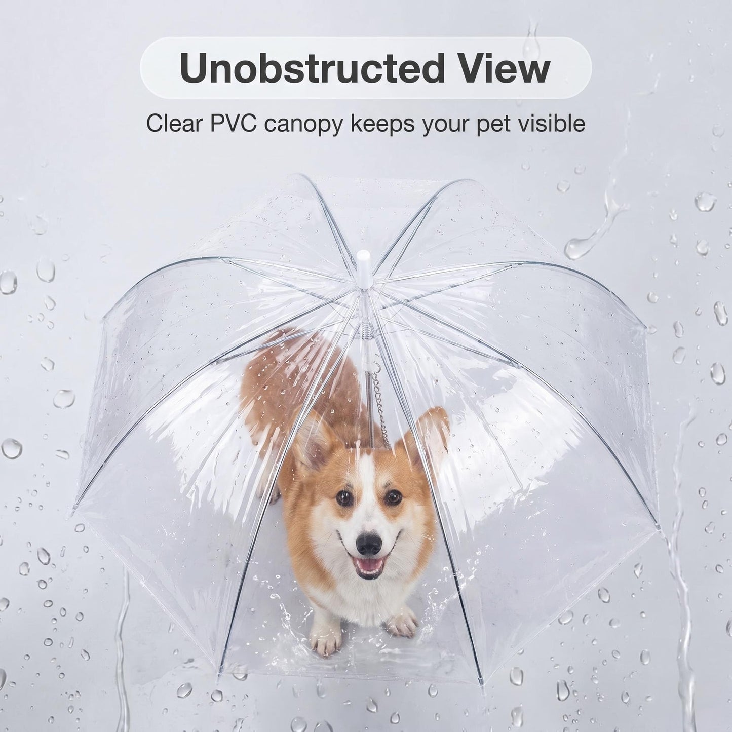Transparent Dog Umbrella with Leash Hook