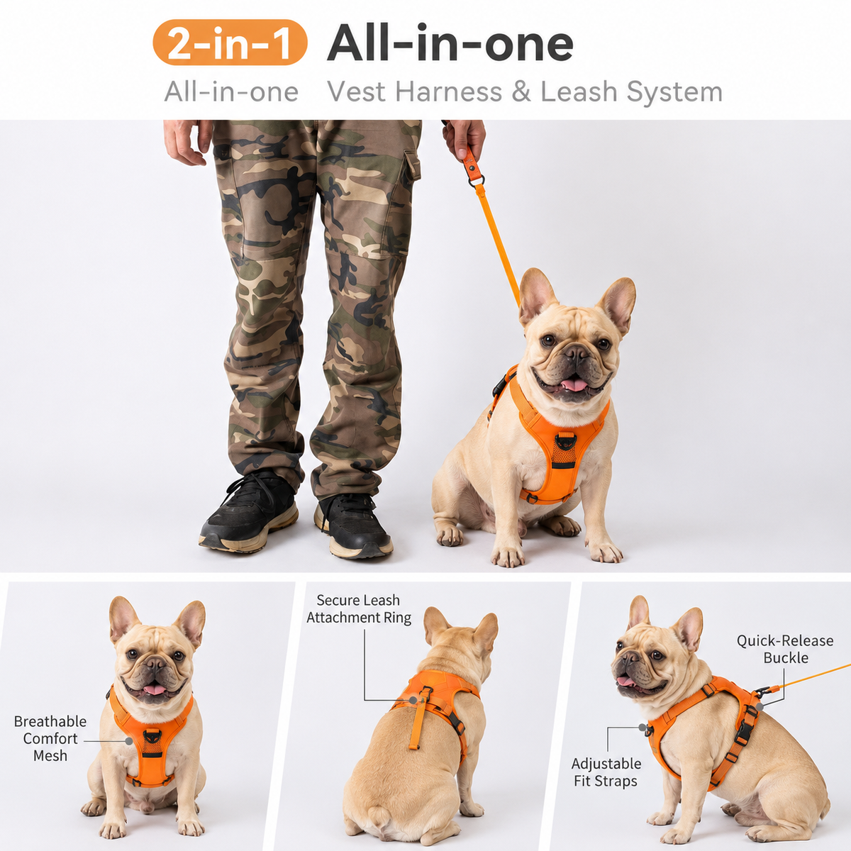 Retractable Dog Leash with No-Pull Harness Set