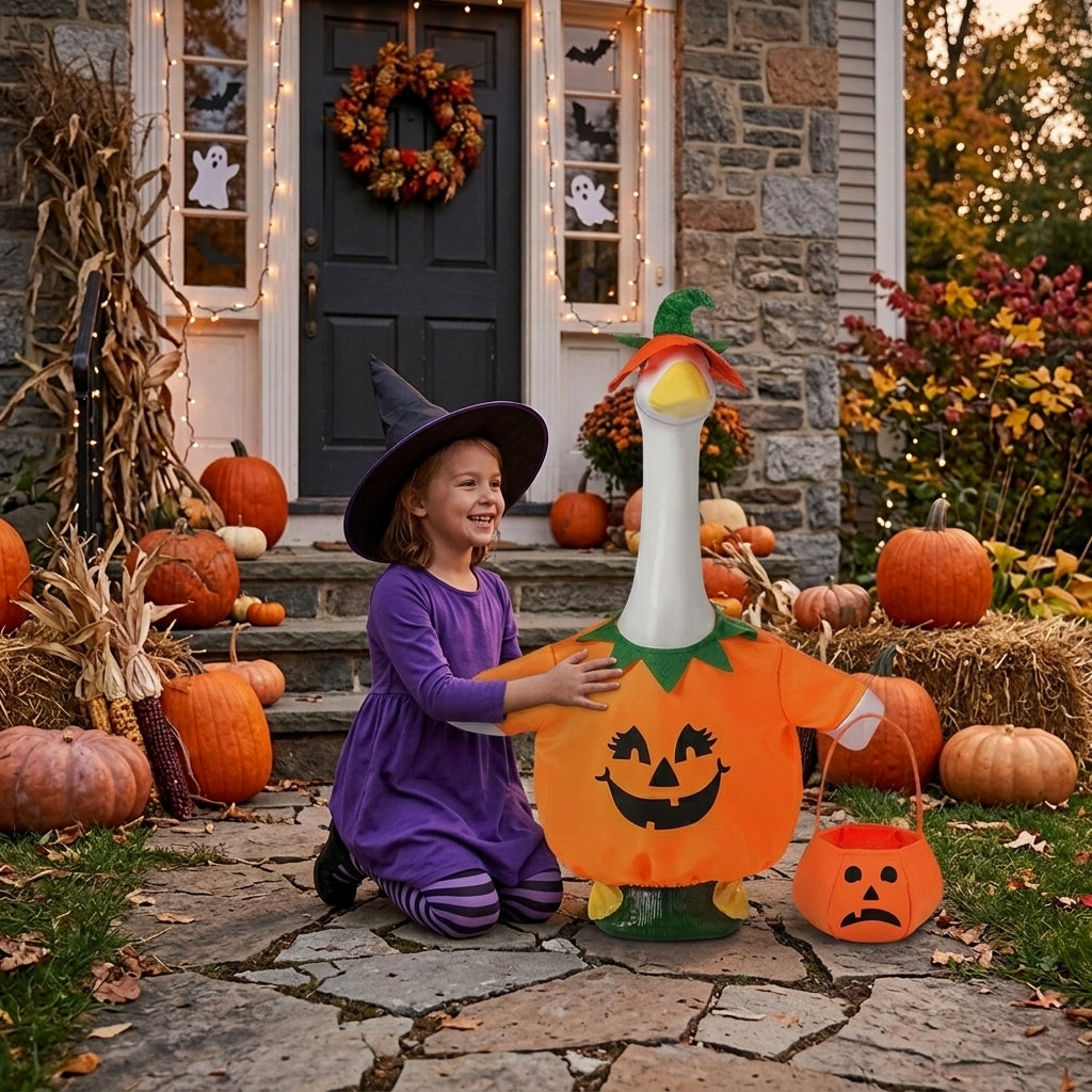 Halloween Glow in the Dark Pumpkin Porch Goose Outfit