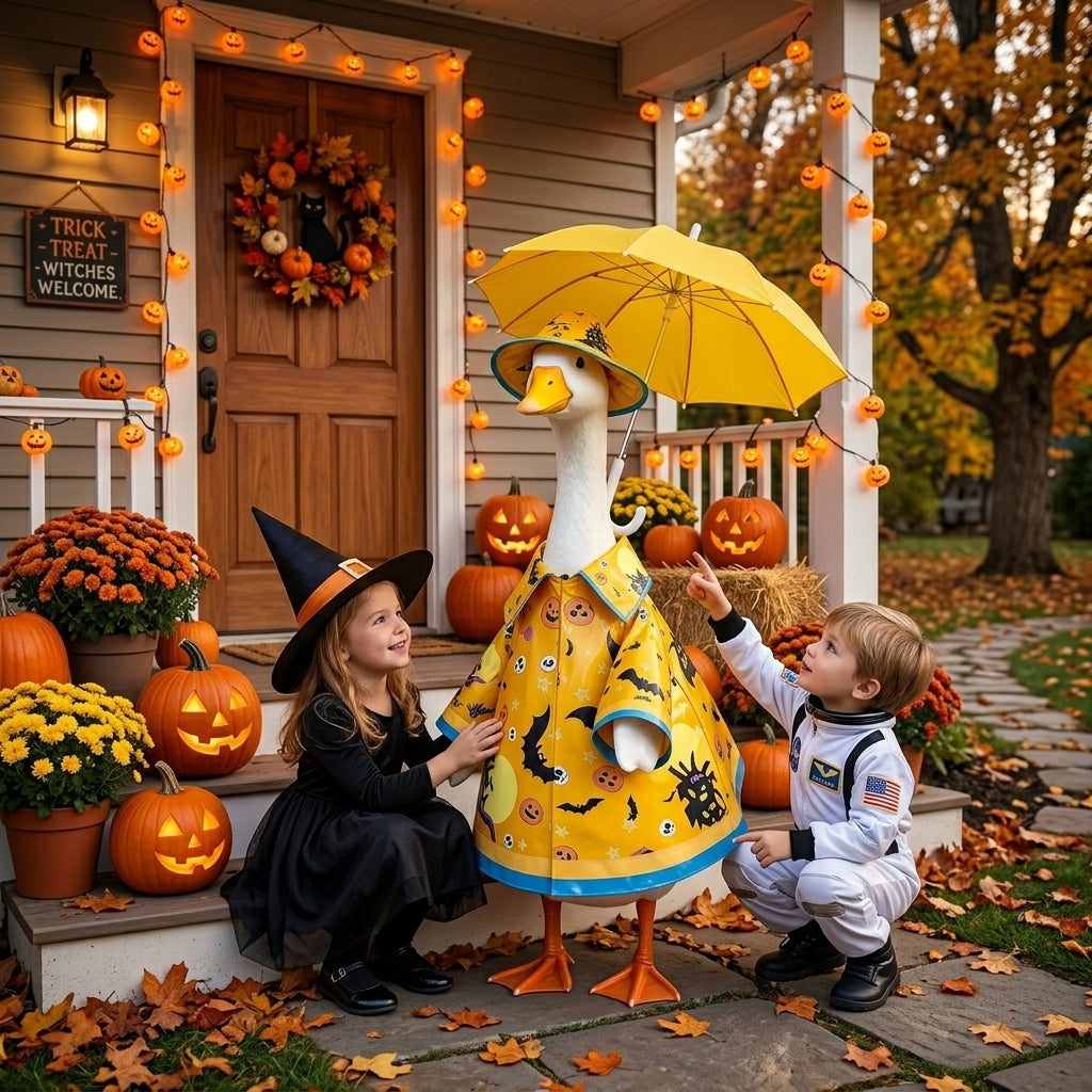 Vibrant Yellow Rainy Day Halloween Goose Clothes