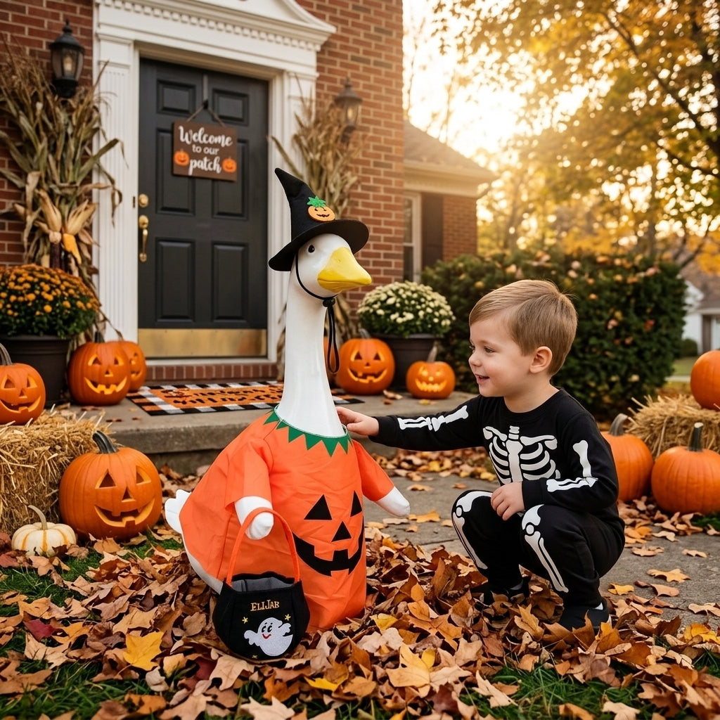 Halloween Glow in the Dark Pumpkin Porch Goose Outfit
