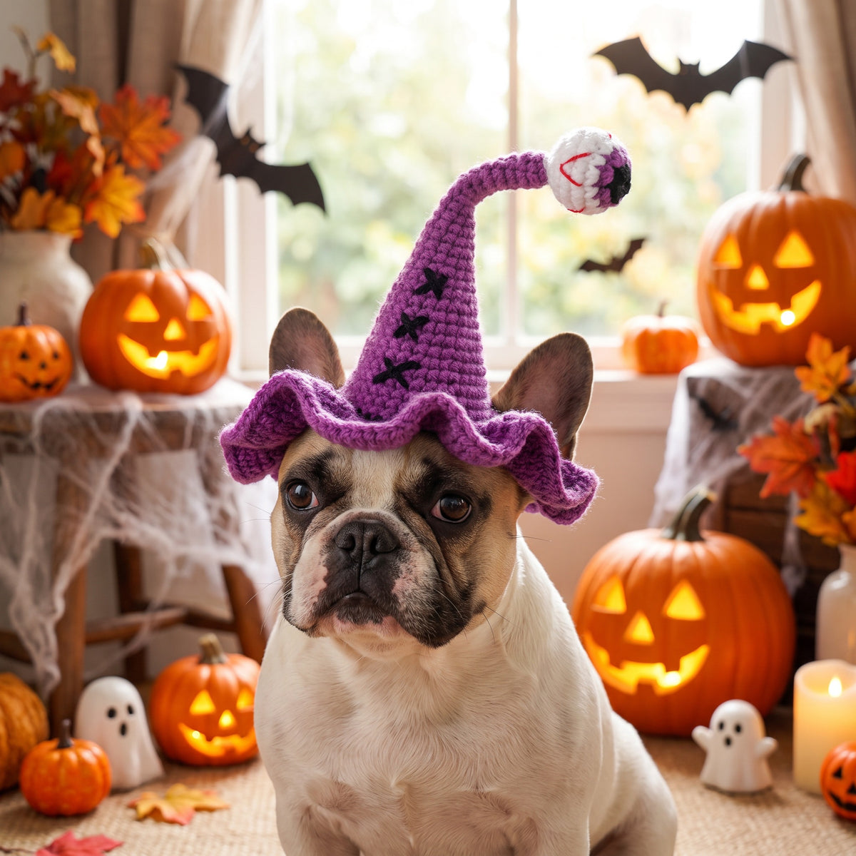Halloween Hand Knit Pet Witch Hat
