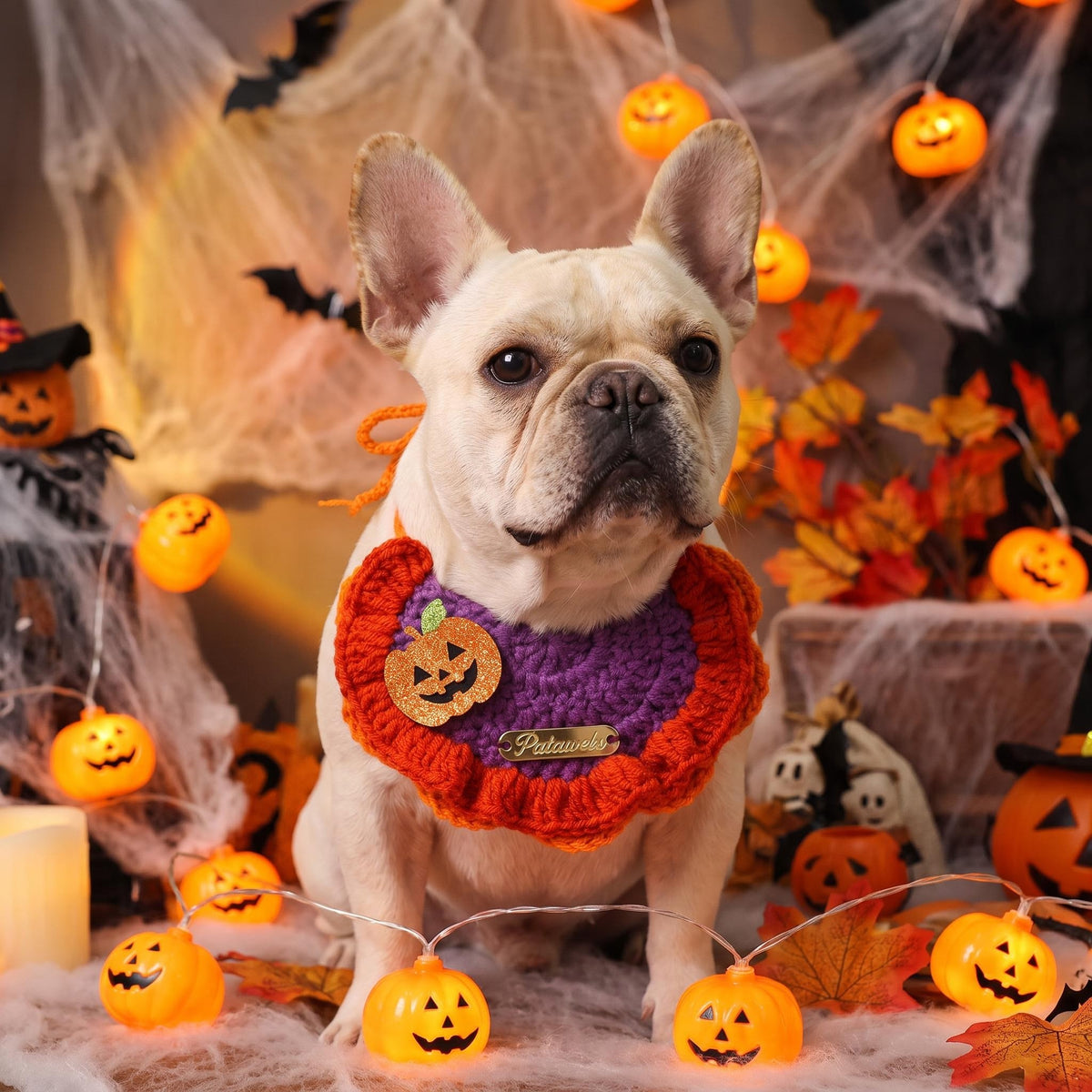 Halloween Hand Knit Pet Bib Collar