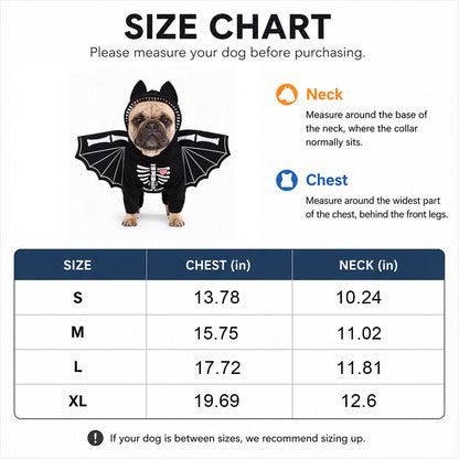 Halloween Dog Bat Wings Skeleton Hoodie Costume